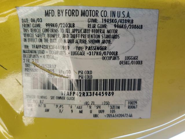 1FAFP42RX3F445989 - 2003 FORD MUSTANG MACH I YELLOW photo 13