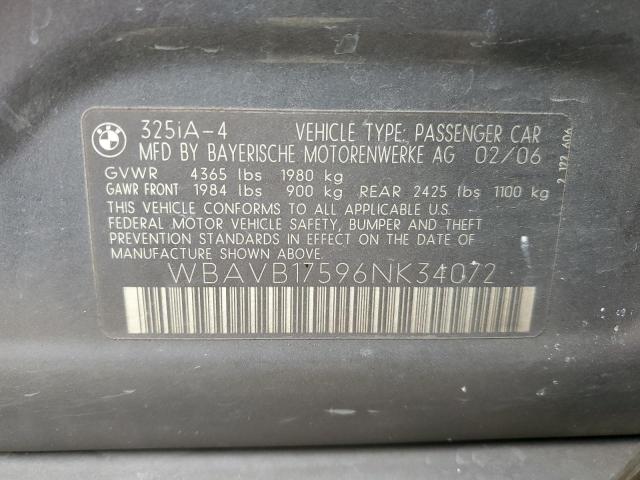 WBAVB17596NK34072 - 2006 BMW 325 I AUTOMATIC ნაცრისფერი ფოტო 12