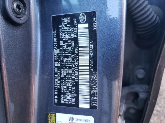 4T1BE46K67U618965 - 2007 TOYOTA CAMRY CE GRAY photo 12