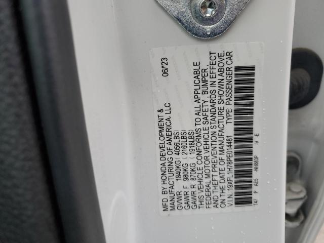19XFL1H78PE014481 - 2023 HONDA CIVIC EXL WHITE photo 12