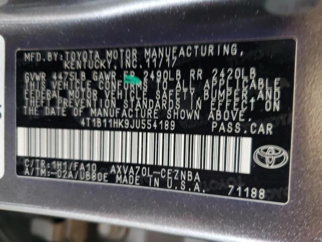 4T1B11HK9JU554189 - 2018 TOYOTA CAMRY L GRAY photo 12