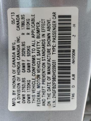 2HGFB2F98DH559031 - 2013 HONDA CIVIC EXL 银色 照片 12