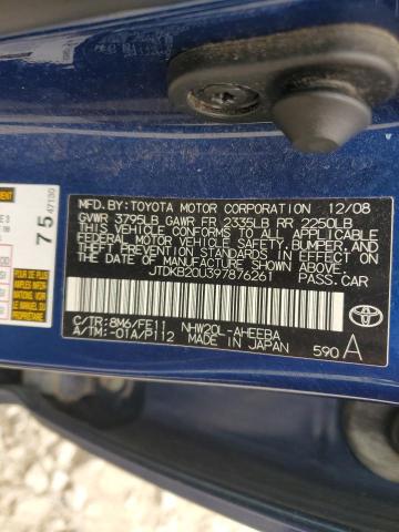 JTDKB20U397876261 - 2009 TOYOTA PRIUS Mavi foto 12