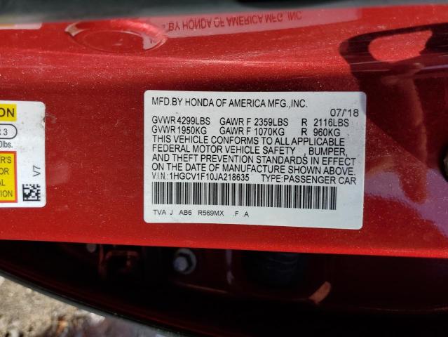 1HGCV1F10JA218635 - 2018 HONDA ACCORD LX RED photo 12