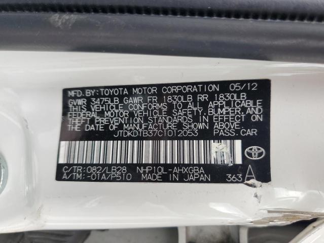 JTDKDTB37C1012053 - 2012 TOYOTA PRIUS C 白色 照片 13