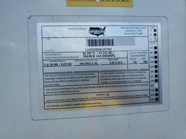 1JJV532D2NL307353 - 2022 UTILITY TRAILER Ağ foto 10