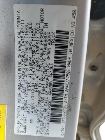 3TMJU4GN7BM124235 - 2011 TOYOTA TACOMA DOUBLE CAB PRERUNNER SILVER photo 12