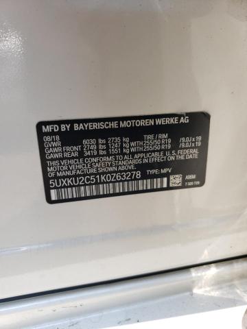 5UXKU2C51K0Z63278 - 2019 BMW X6 XDRIVE35I WHITE photo 12