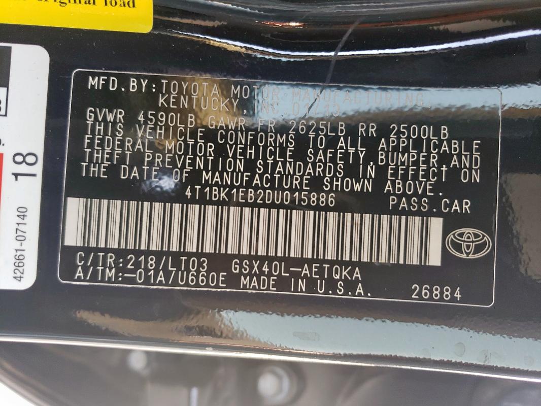 4T1BK1EB2DU015886 - 2013 TOYOTA AVALON BASE BLACK photo 12