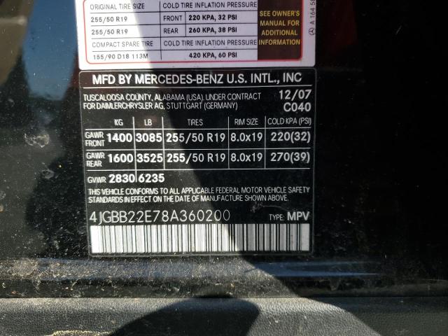 4JGBB22E78A360200 - 2008 MERCEDES-BENZ ML 320 CDI BLACK photo 13