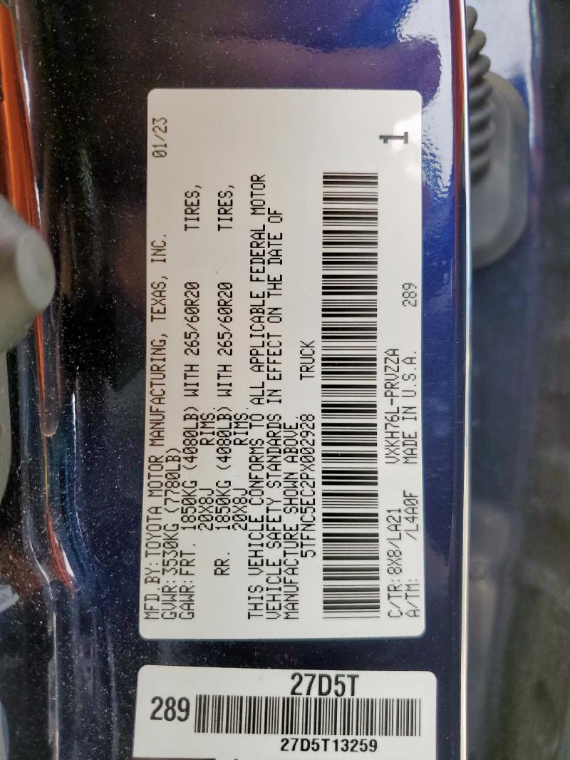 5TFNC5EC2PX002928 - 2023 TOYOTA TUNDRA CREWMAX PLATINUM BLUE photo 12