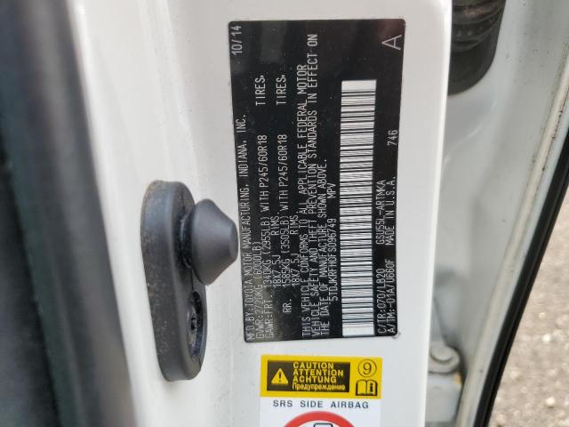 5TDJKRFH0FS096749 - 2015 TOYOTA HIGHLANDER XLE 白色 照片 14