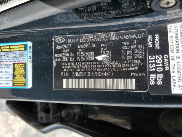 5NMSH13E67H064617 - 2007 HYUNDAI SANTA FE SE BLACK photo 13