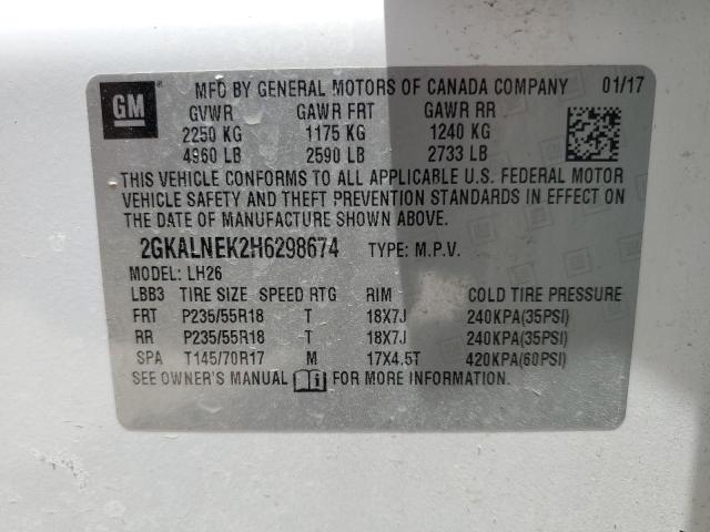 2GKALNEK2H6298674 - 2017 GMC TERRAIN SLE WHITE photo 12