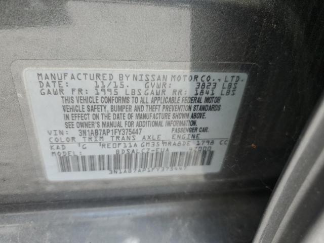 3N1AB7AP1FY375447 - 2015 NISSAN SENTRA S GRAY photo 12