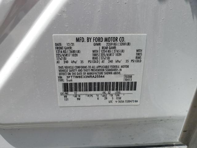 3FTTW8E33NRA25544 - 2022 FORD MAVERICK XL WHITE photo 12