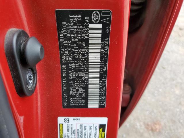 2T1BU40E49C126395 - 2009 TOYOTA COROLLA BASE RED photo 12