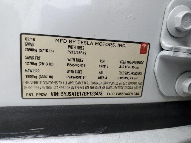 5YJSA1E17GF123478 - 2016 TESLA MODEL S WHITE photo 12
