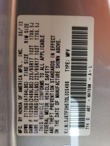 5J6TF3H57DL005496 - 2013 HONDA CROSSTOUR EXL ვერცხლისფერი ფოტო 13