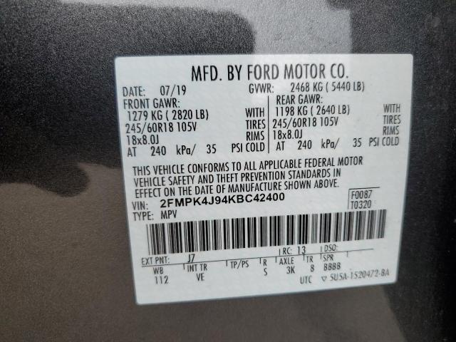 2FMPK4J94KBC42400 - 2019 FORD EDGE SEL GRAY photo 14