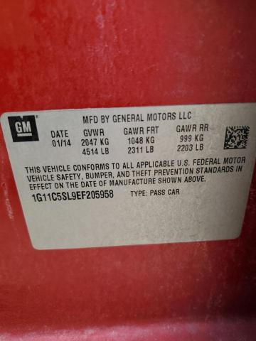 1G11C5SL9EF205958 - 2014 CHEVROLET MALIBU 1LT 红色 照片 12