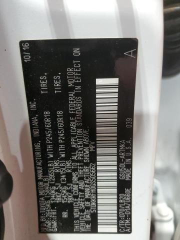 5TDKKRFH0GS505662 - 2016 TOYOTA HIGHLANDER XLE WHITE photo 14