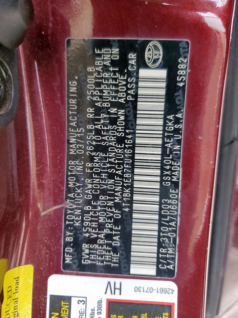 4T1BK1EB7FU161641 - 2015 TOYOTA AVALON XLE 栗色 照片 13