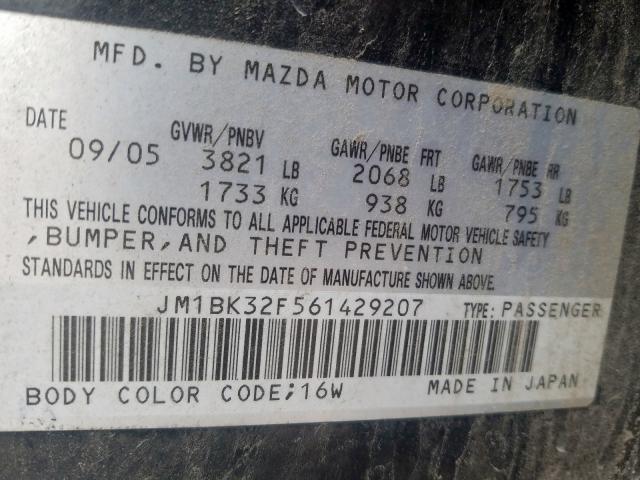 JM1BK32F561429207 - 2006 MAZDA 3 I  photo 10