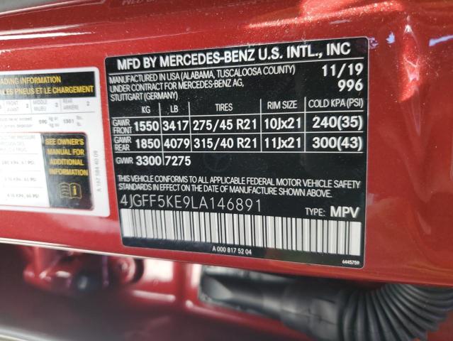 4JGFF5KE9LA146891 - 2020 MERCEDES-BENZ GLS 450 4MATIC RED photo 12