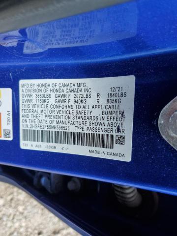 2HGFE2F55NH556528 - 2022 HONDA CIVIC SPORT 蓝色 照片 12