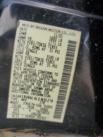 5N1AR18U86C618029 - 2006 NISSAN PATHFINDER LE BLACK photo 12