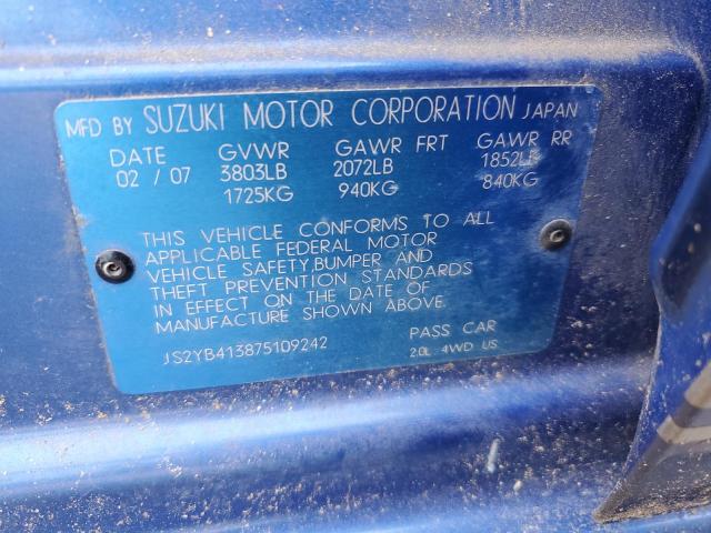 JS2YB413875109242 - 2007 SUZUKI SX4 BLUE photo 12