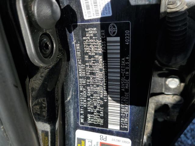 4T1BF1FK2CU156331 - 2012 TOYOTA CAMRY BASE BLACK photo 12