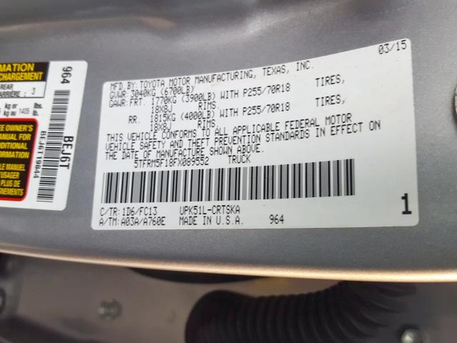 5TFRM5F18FX089552 - 2015 TOYOTA TUNDRA DOUBLE CAB SR/SR5  photo 10