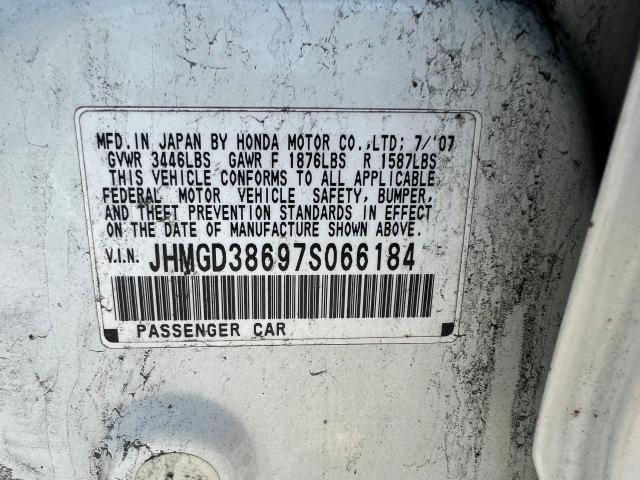 JHMGD38697S066184 - 2007 HONDA FIT S 白色 照片 10