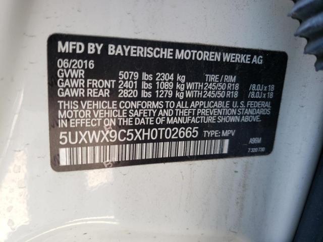 5UXWX9C5XH0T02665 - 2017 BMW X3 XDRIVE28I WHITE photo 13