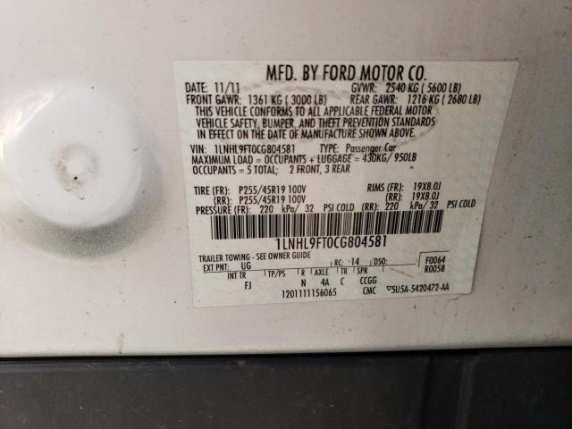 1LNHL9FT0CG804581 - 2012 LINCOLN MKS WHITE photo 12