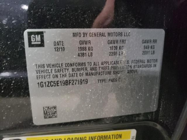 1G1ZC5E19BF271919 - 2011 CHEVROLET MALIBU 1LT შავი ფოტო 10