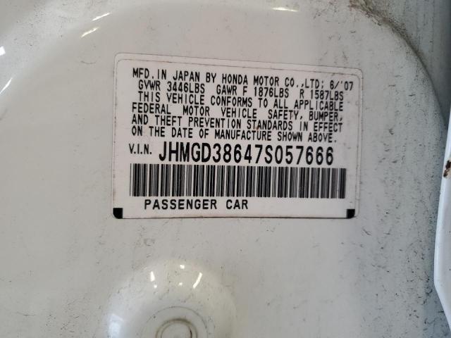JHMGD38647S057666 - 2007 HONDA FIT S 白色 照片 12