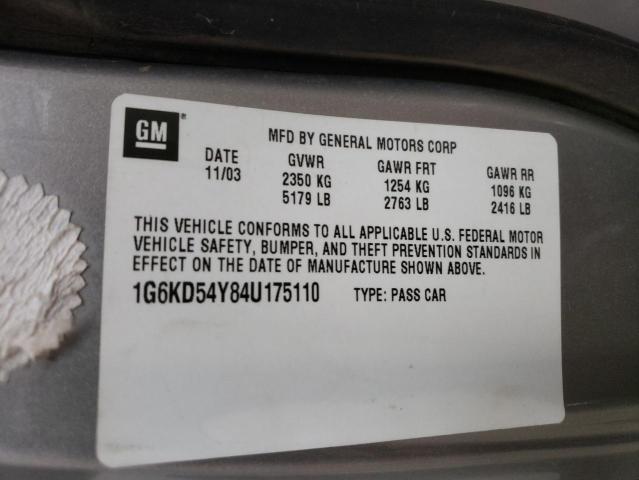 1G6KD54Y84U175110 - 2004 CADILLAC DEVILLE GRAY photo 12