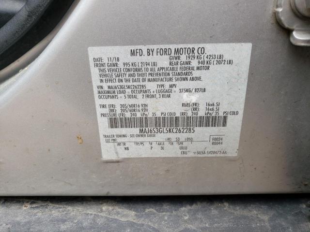 MAJ6S3GL5KC262285 - 2019 FORD ECOSPORT SE Plata foto 13