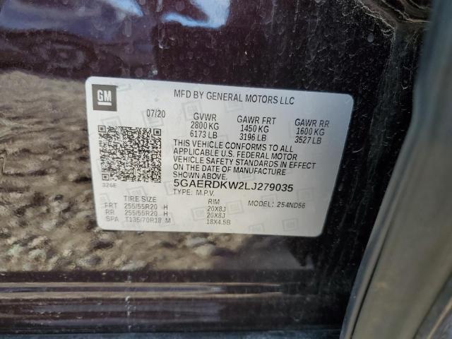 5GAERDKW2LJ279035 - 2020 BUICK ENCLAVE AVENIR MAROON photo 12