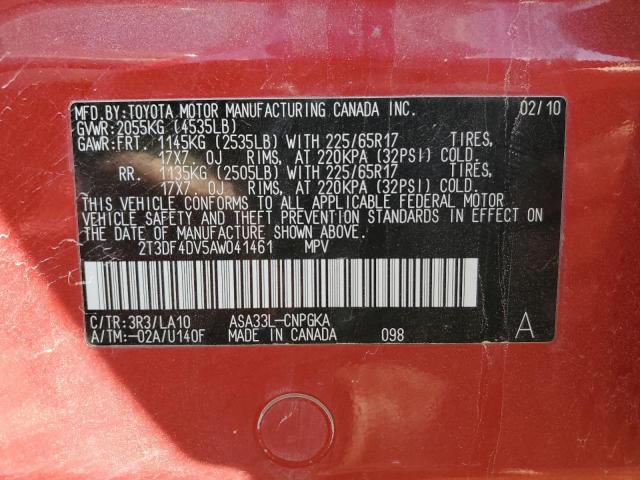 2T3DF4DV5AW041461 - 2010 TOYOTA RAV4 LIMITED RED photo 13