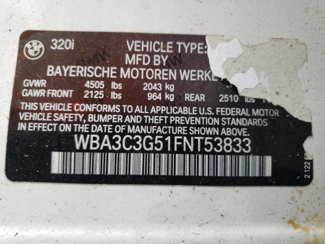 WBA3C3G51FNT53833 - 2015 BMW 320 I XDRIVE WHITE photo 13