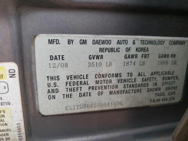 KL1TD56E59B641896 - 2009 CHEVROLET AVEO LS ნაცრისფერი ფოტო 12