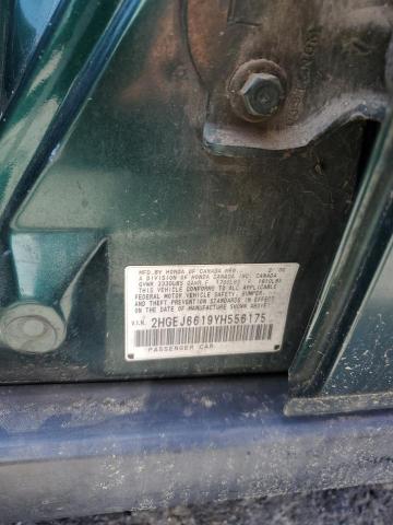 2HGEJ6619YH556175 - 2000 HONDA CIVIC BASE GREEN photo 12