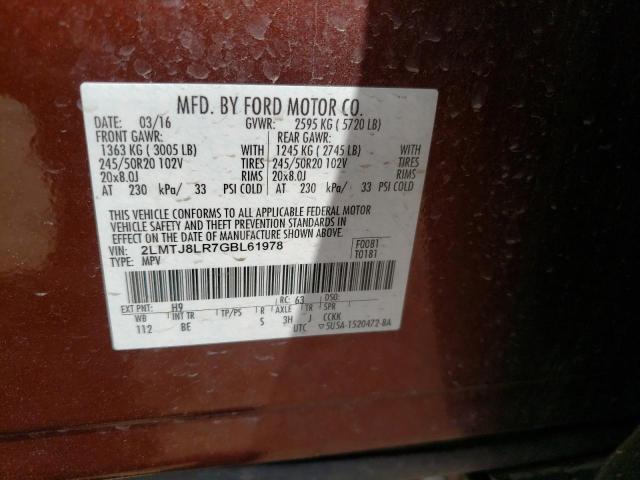 2LMTJ8LR7GBL61978 - 2016 LINCOLN MKX RESERVE Բորդո լուսանկար 14