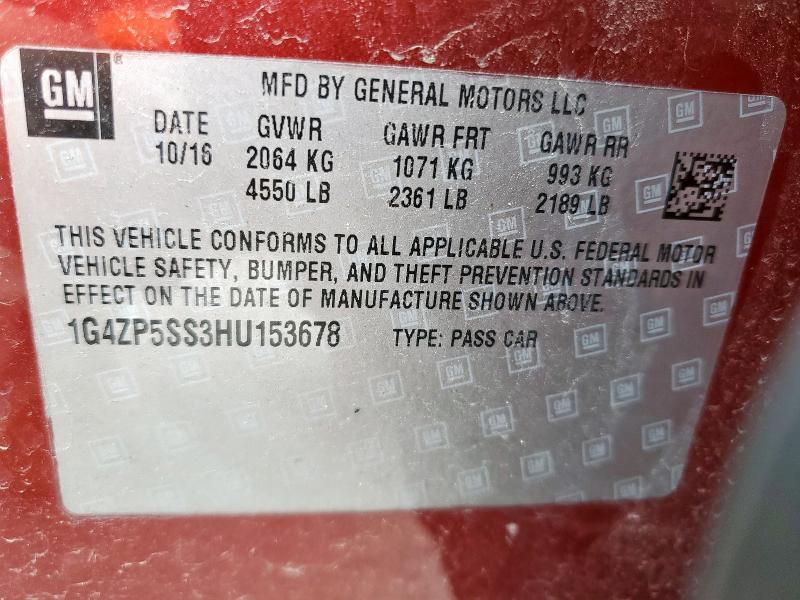 1G4ZP5SS3HU153678 - 2017 BUICK LACROSSE ESSENCE BURGUNDY photo 12