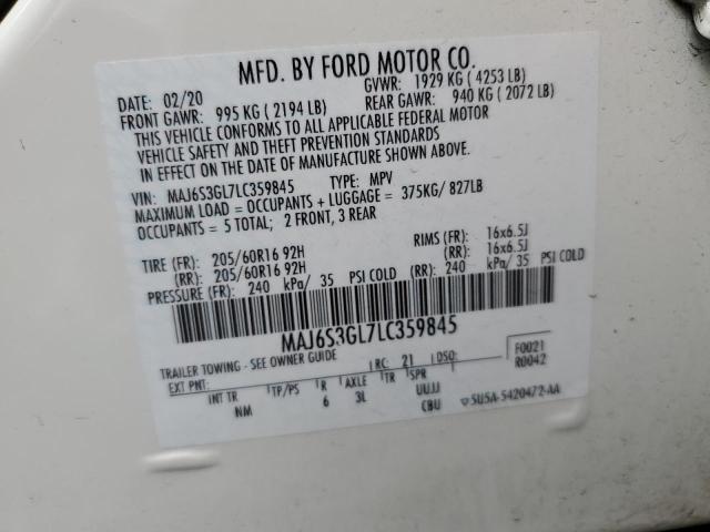 MAJ6S3GL7LC359845 - 2020 FORD ECOSPORT SE WHITE photo 14