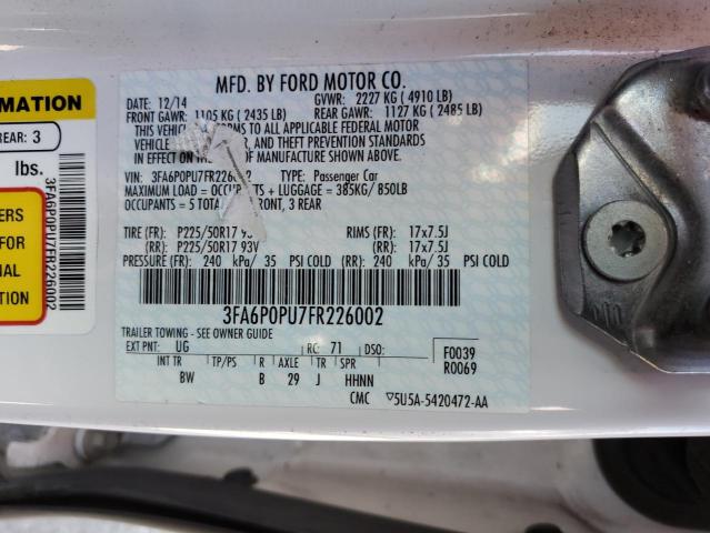 3FA6P0PU7FR226002 - 2015 FORD FUSION SE PHEV WHITE photo 12